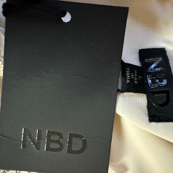 NBD White Satin Kimono Mini Dress LARGE Draped Blouson Revolve Designer $208 NEW - Picture 8 of 9